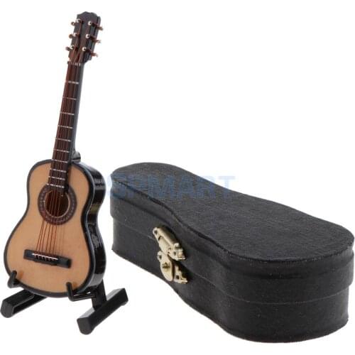 1/12 Scale Dollhouse Miniature Musical Instrument Guitar with Wooden Box for 12th Dollhouse Music Room Decoration