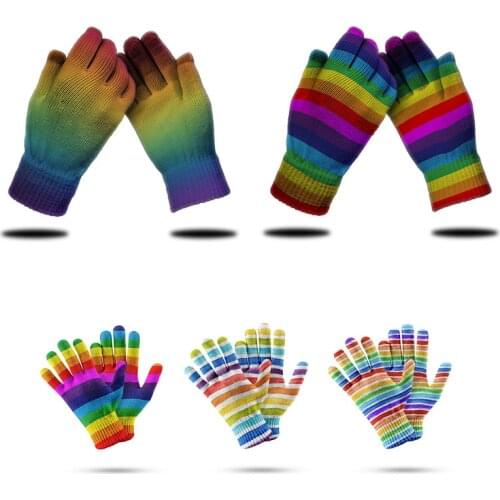 Fashion Rainbow Colorful Mittens Gloves Women Elegant High-quality Garden Gloves High-quality Cycling Screen Touch Gloves Women