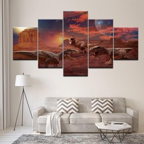 Modular Canvas Painting Home Decor Wall Art Frame 5 Pcs Jurassic Park Dinosaurs Picture For Living Room HD Prints Animal Poster
