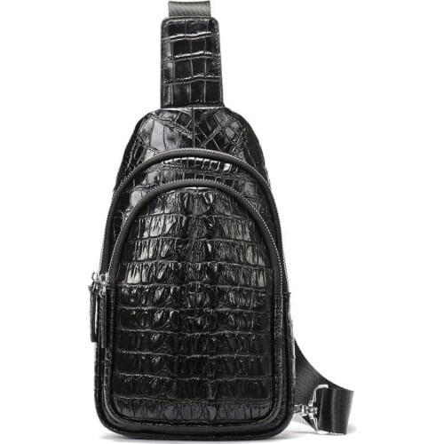 Mens Chest Bag Crocodile Pattern Chest Bag Leather Shoulder Bga Male Messenger Bag Large Capacity Cowhide Man Backpack Fashion