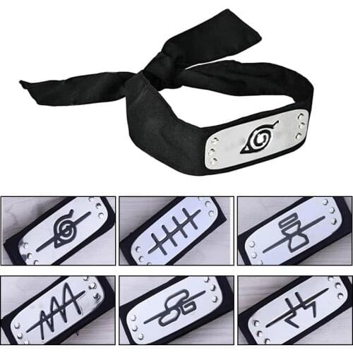 Ninja Headband for Uchiha Kakashi Cosplay Japanese Anime Logo Metal Plated Headwear Forehead Protector Role-playing Props