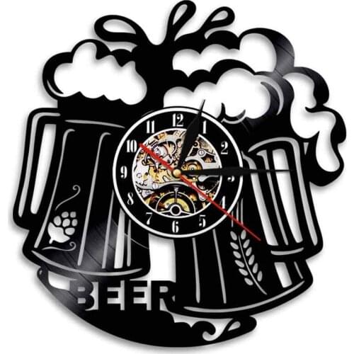 Beer Vinyl Record Wall Clock Decorative Bar 3D Watch A Bottle of Beer Vintage Vinyl Wall Clocks Modern Design Home Decor reloj