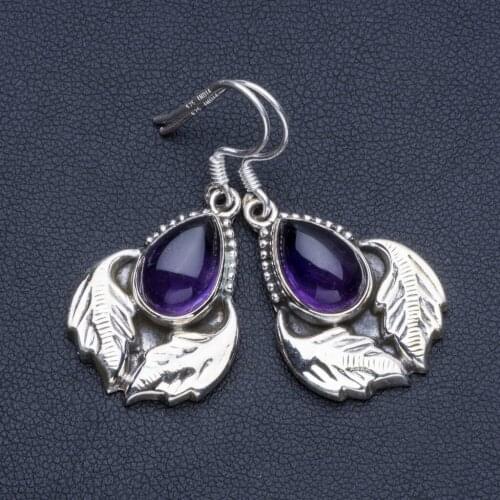 Natural Amethyst Boho Style 925 Sterling Silver Drop Earrings 1 1/2" R1587