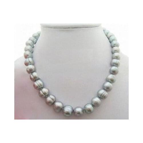 NEW 18 inch huge AAA12-13mm Natural south sea baroque gray pearl necklace >Selling jewerly free shipping