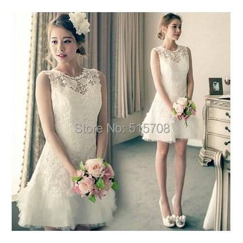 New Arrival Lace Sheer Neck Scoop Sleeveless Wedding Dresses Short Mini Bridal Gown Custom Made Beach Wedding Dresses