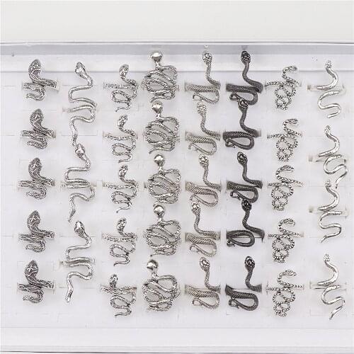 Wholesale 20pcs/lot Retro Punk Exaggerated Snake Rings For Women Men Fashion Antique Siver Color Opening Adjustable Jewelry