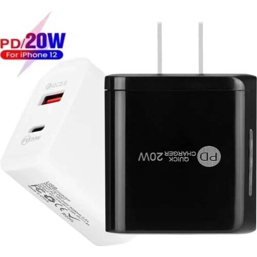 PD 20W QC3.0 EU/US Mobile Phone Fast Charging Charger Dual Port Charger For iPhone 12 11 Pro Max IPad Huawei Xiaomi Samsung