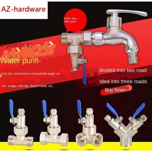 Water Purifier Ball Valve Switch Copper 1/2IN To 1/4IN PE Pipe Live Joint Elbow Tee Four-way Machine Connector Water Separator