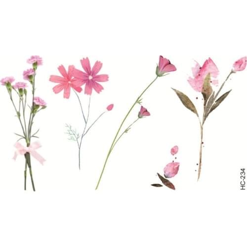 Water Transfer Tattoo pink daisy Carnation tattoo body art Waterproof Temporary fake Tattoo for man woman kid 10.5*6cm