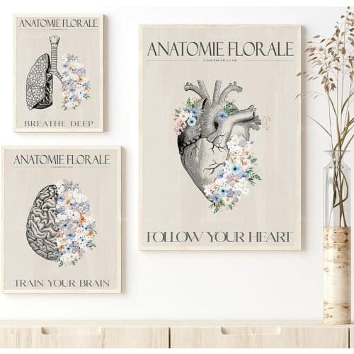 Posters Vintage Floral Anatomy | Heart Brain Lungs | pastel flowers | Boheme Print | Anatomy Wall Decory | Digital Print