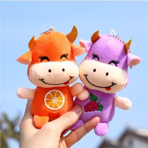Fruit cow pendant cute doll pendant Plush toys Cow Zodiac pendant Keychain Decorate good quality Soothing doll christmas gift