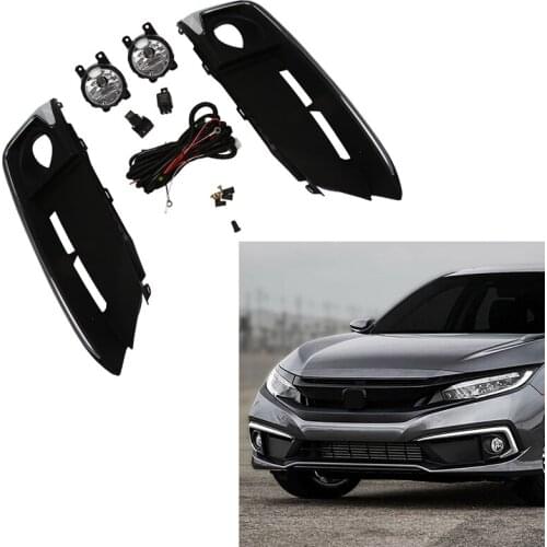 Clear Lens Bumper Fog Light with Bezel+Switch for Honda Civic Coupe Sedan 2019-2020