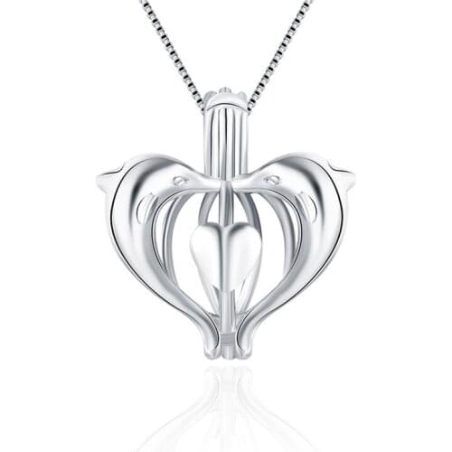 CLUCI 925 Sterling Silver Heart Pendant Romantic Silver 925 Double Dolphin Shape Pearl Locket Pendant Gift for Women SC043SB