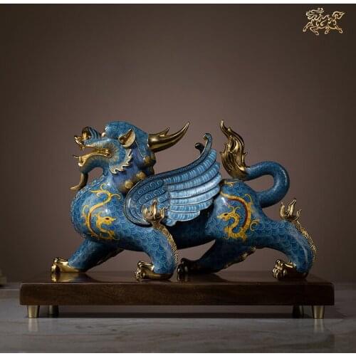 Asia TOP 5A High grade Royal Cloisonne 24K Gilding Dragon PI XIU Mascot statue Bring wealth money Good luck Home store company