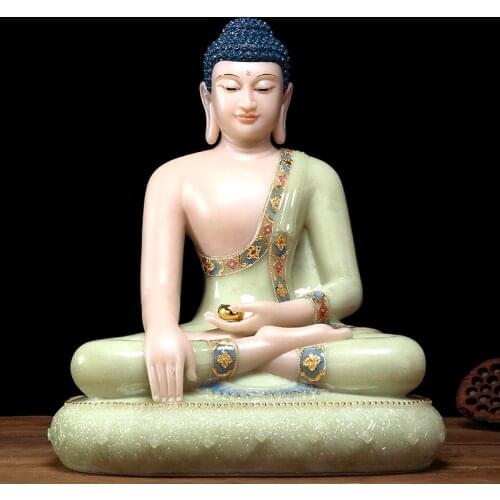 41CM Large TOP GOOD gilding jade Thailand Asia seated Buddha statue home Temple efficacious Talisman Mascot carving Sculpture