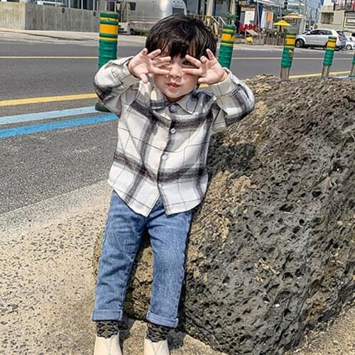 Spring Autumn Boys Long Sleeve Shirts Classic Plaid Lapel Shirts Tops Baby Boys Casual Shirt Kids Clothing