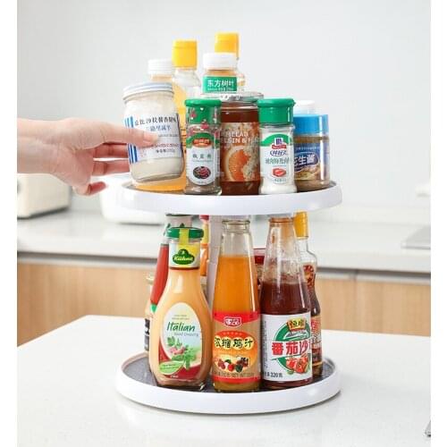 Rotating seasoning rack Multifunctional sauce bottle seasoning storage rack in kitchen Household double shelf