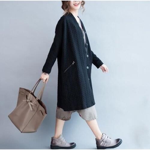 Women long cardigan jacket Winter New Korean large yards loose casual cotton knitted long section fashion coat YH0026