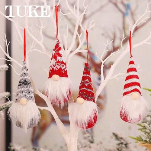 1pc Red/Gary Cute Christmas Cap Faceless Doll Little Figurine Ornament Decoration Nordic Gnome Old Man Doll Christmas Tree Deco
