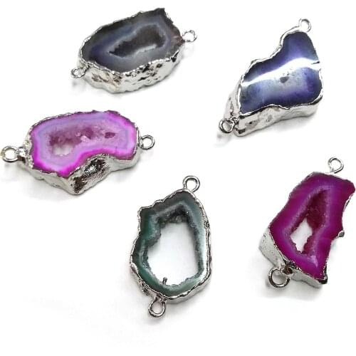 1PC Natural Agates Pendant Random Color Connector Pendants for Jewelry Making DIY Accessories Fit Necklaces Size 15x30mm-17x35mm