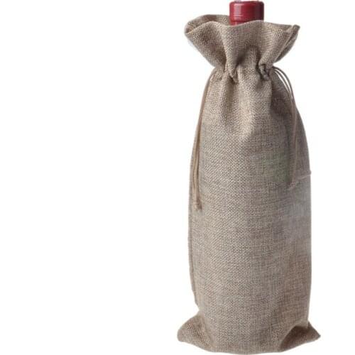15x35cm 10pcs Single bottle stamping jute wine gift covers bags wine pouches wedding Party favor bomboniere Gift Pouches