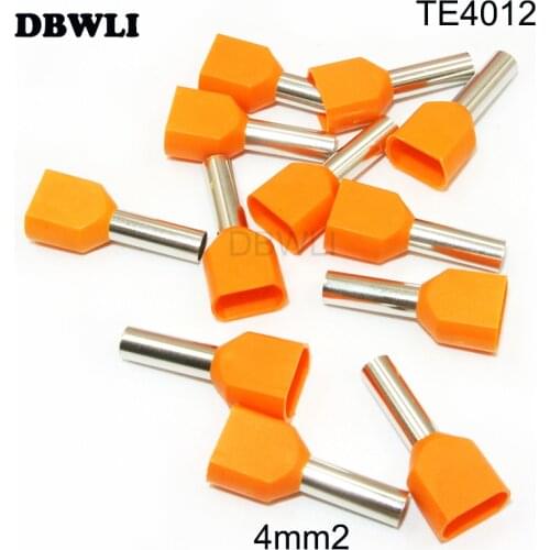 100pcs TE4012 12AWG 4MM2 Orange Crimp terminal Double Cord Terminal Copper Insulated Crimp Dual Crimp terminal