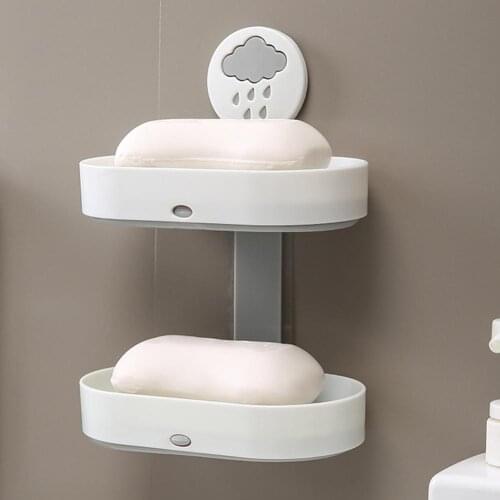 2-layer Cute Cloud Punch Free Soap Storage Box Draining Rack Bathroom Organizer