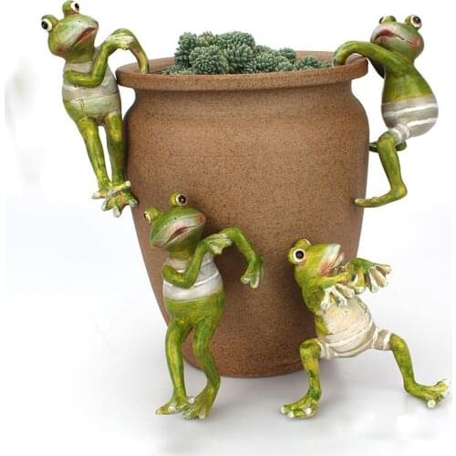 4pcs Fairy Garden Creative Climbing Frogs Bonsai Decorative Garden Frog Outdoor Flowerpot Decor For Home Desk Ornament escultura