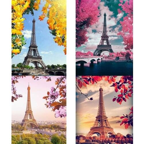 New Full Square 5D DIY Diamond Painting Eiffel Tower Maple Leaf Mosaic Embroidery Landscape Rhinestone Picture Home Decor Gift