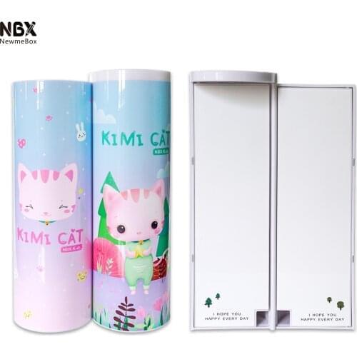 Pencil Cases Multifunctional Standing Pencil Case Organizer Double Layer Cylindrical Cute Pen Bag Holder with Mirror Erasable