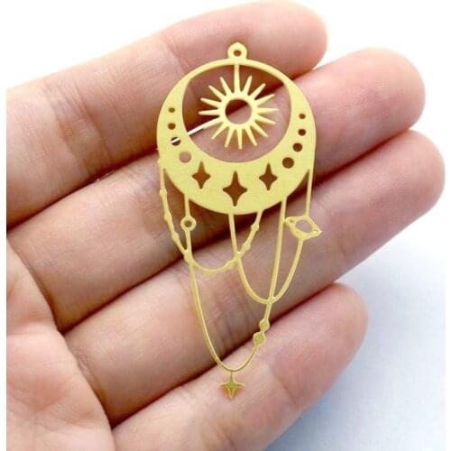 Handmade Jewelry Making Supplies Pendant Moon Star Laser Cut Metal Raw Brass Charms For DIY Necklace Earrings 1232