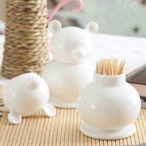 Lovely White Bear ceramic toothpick box Exquisite ceramic household toothpick storage pots Cartoon Bear