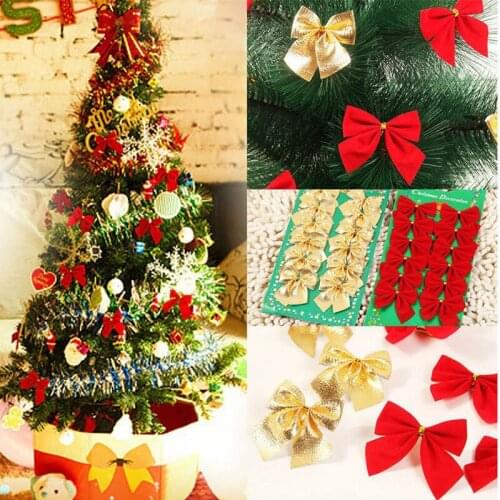 Pretty Bow Xmas Ornament Christmas Tree Decoration Festival Party Home Bowknots Baubles Baubles New Year Decoration 12Pcs/ Set