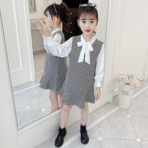 Girl autumn dress suit Girl sweet shirt vest dress suit Girls fashion new long sleeve dress suit Girl princess dress suit