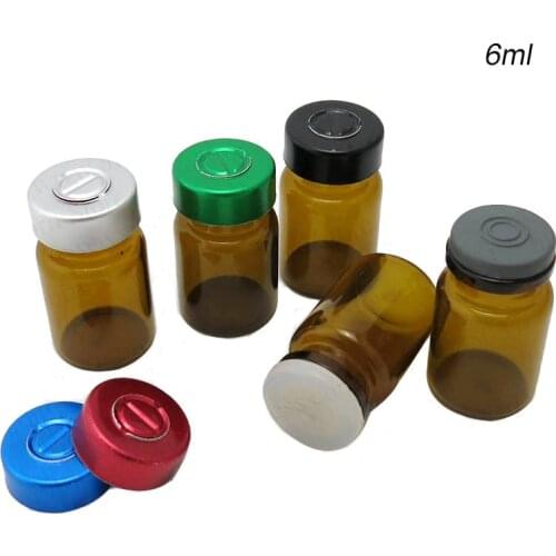100pcs 6ML Small Amber Glass Vials with Rubber Stopper Aluminum Flip Off Cap For Medicine Injection e Liquid Use