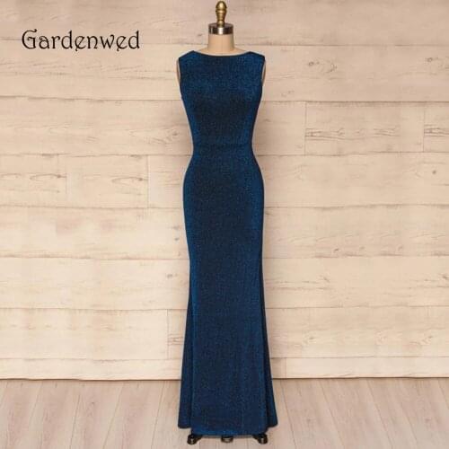 Gardenwed Sexy Tight Gown Blue Mermaid Evening Dress 2019 de gala Lady Wear Open Low Back Elastic Formal Gown abendkleider