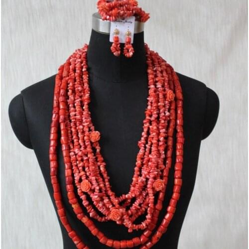 Luxury African Nigerian Traditional Wedding Nature Real Coral Beads 8 Layers 2020 Bridal Beads Fashion Jewellery Free Shipping