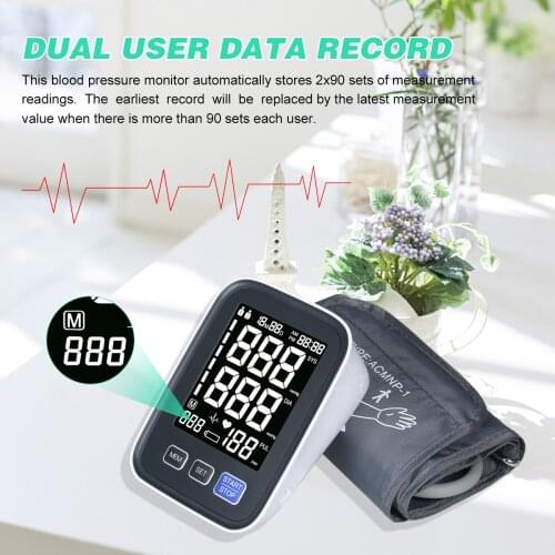 Upper-arm Blood Pressure Monitor LCD Display Tonometer Irregular Heart Beat Pulse Machine With Cuff For Sphygmomanometer