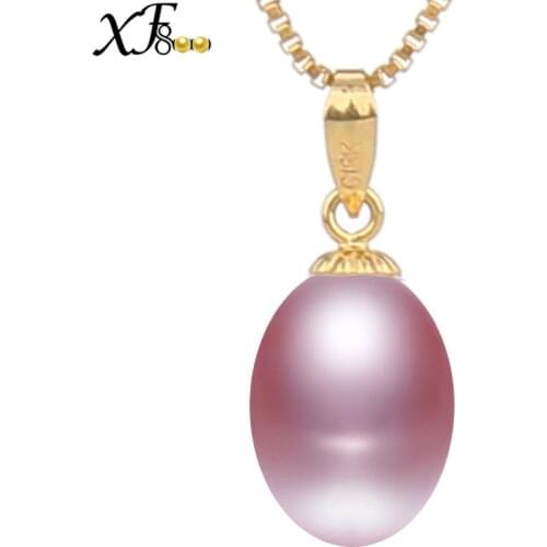 XF800 18k Yellow Gold Natural Pearl Necklace Pendant Drop Fresh Water Pearl Fine Jewelry Romantic Wedding Gift for Women [D2212]