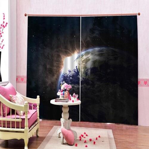 Earth night stars Curtain 3D Photo Printing Blackout Window Drapes For Living Room Hotel Office Decor Sets (Left and Right Side