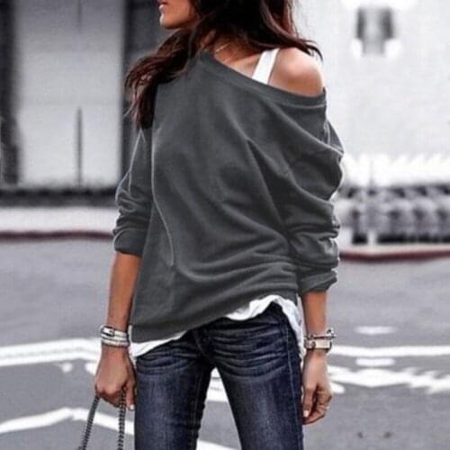 2021 Sexy T-Shirt Off Shoulder Women Long Sleeve Top for Female Casual Female Solid T-Shirts Fashion Solid Color Fashion Tees