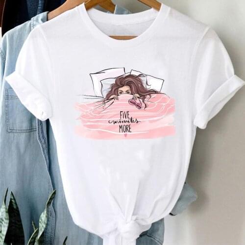 T-shirts Women Cartoon Sleep Girl Sweet Fashion Casual 90s Cute Clothes Stylish T Tshirt Top Lady Print Girl Tee T-Shirt