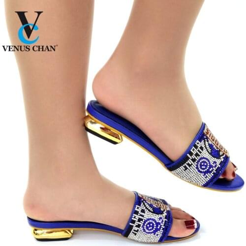 Style Womens Summer 2021 New Thong Shoes High Heels Fashion Peep Toe Slippers PU Retro Shallow Solid Outside Elegant Royal Blue