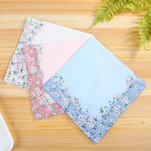 Cotton Ladies Cotton Printed Handkerchief Japanese and Korean Peach Blossom Small Square Wedding Gift Floral Handkerchiefs