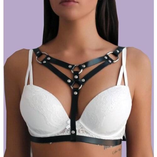 Goth Leather Body Harness Bra Top Chest Belt Women Fashion Punk Female Body Harness Erotic Bondage Lingerie Underwear Accessorie