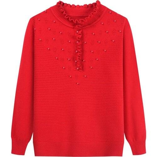 Mother Winter Autumn Warm Clothes Women Long Sleeve Half High Collar Ruffles Neck Sweater Pullover 2021 New Clothes Tops Shirt