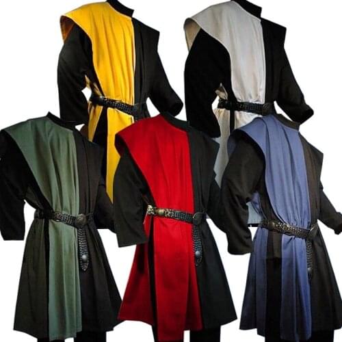 Men Vintage Medieval Tabard Sleeveless Vest Long Robes Renaissance Knight Saxon Cosplay Costume Waistcoat Gown Blouse Shirts