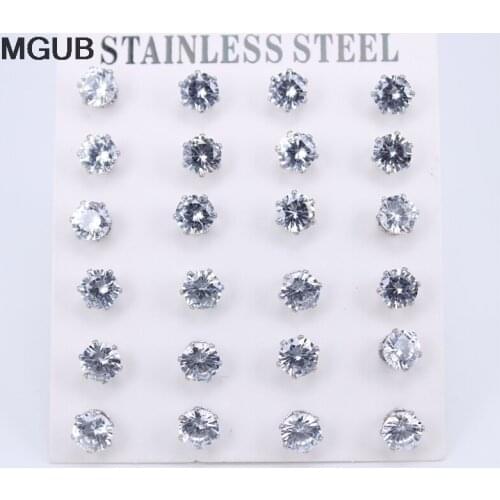 Silver color Simple Stainless steel jewelry Zirconia Studs Earrings High quality Elegant fashion For women jewelry ZN41