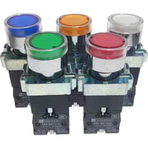 22mm Momentary XB2-BW3361 Round Push Button Switch with LED light 1NO 24V/AC220V/AC380V Green,Red,Yellow,Blue ZB2-BE101C