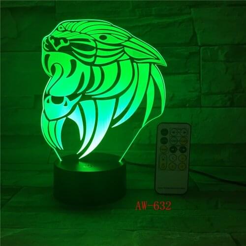 3D Creative Tiger Model Table Lamp Optical Illusion Bulbing Night Light 7Colors Changing Mood Lamp Office Light Drop ship AW-632